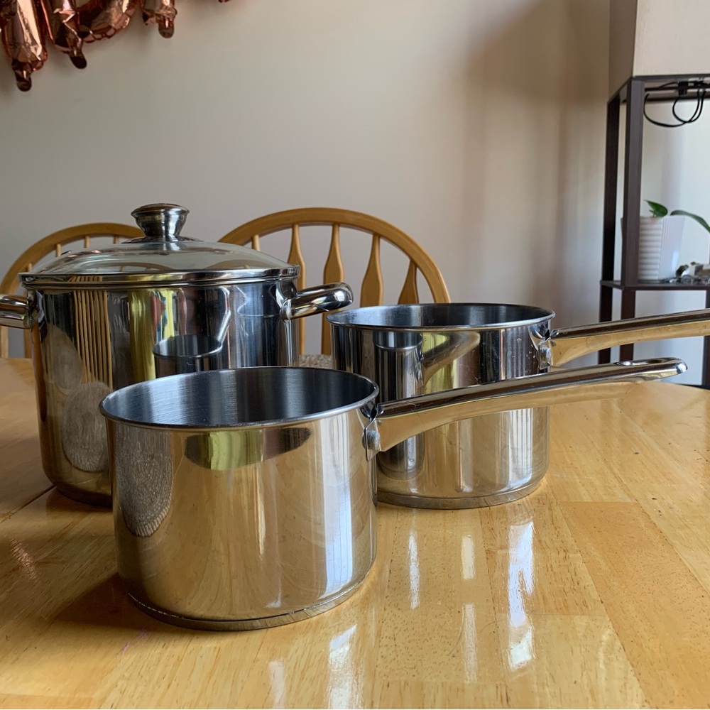 Stainless Steel Saucepan Set - Polished Silver Finish